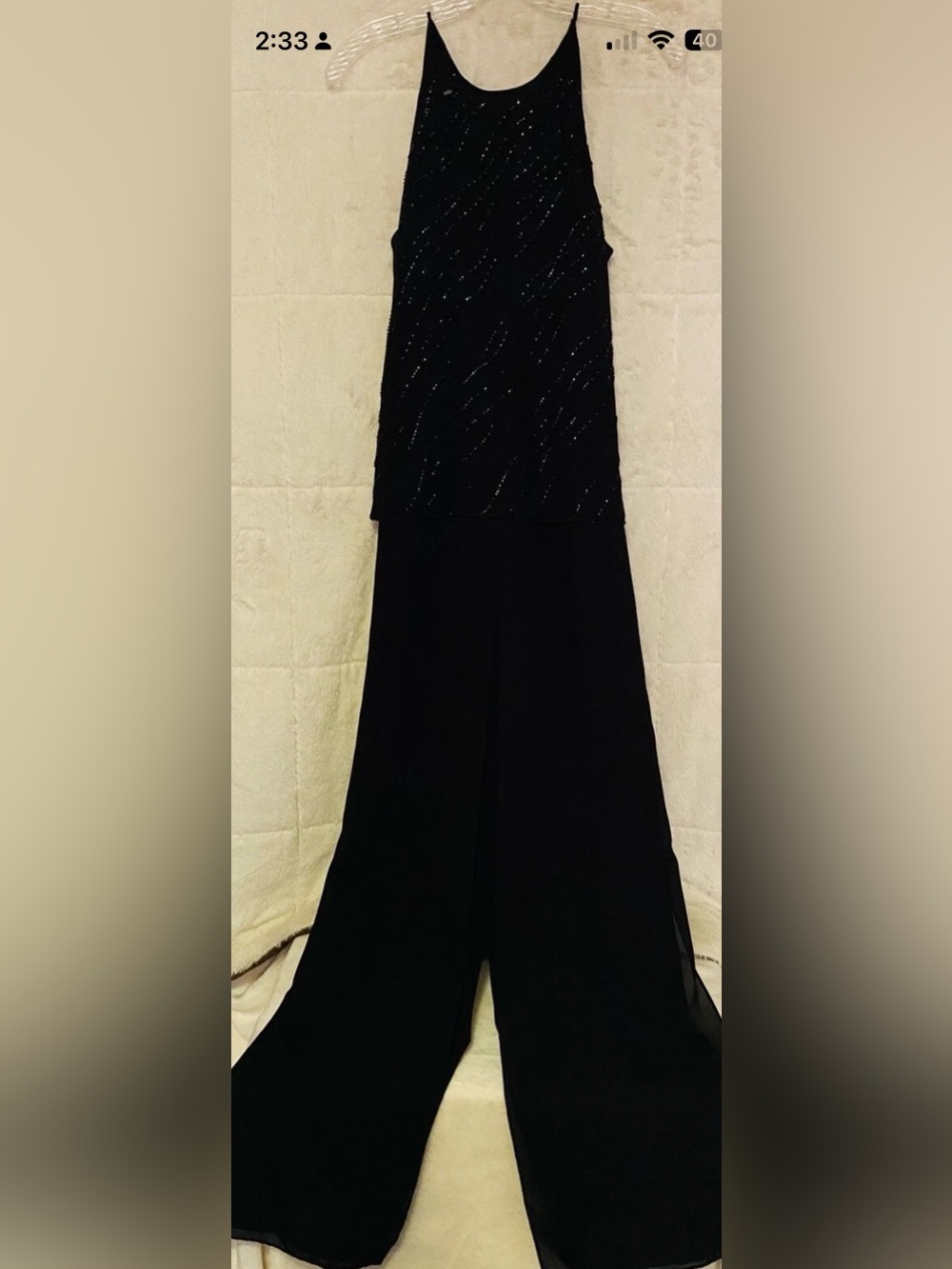 Women’s CHELSEA NITES Elegant Black Beaded Jumpsuit 1 pc Size 12